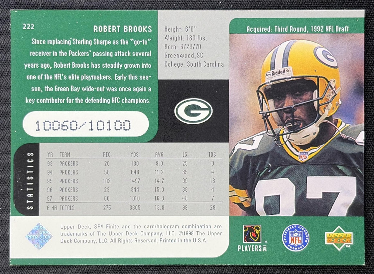 Robert Brooks 1998 SPx Finite /10100 Packers