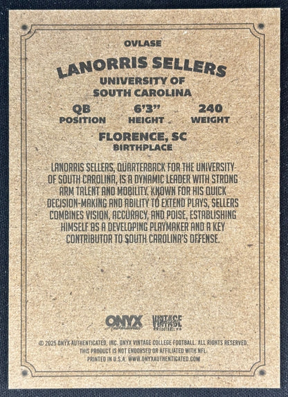 LaNorris Sellers 2025 Onyx Vintage Sports Trading Cards