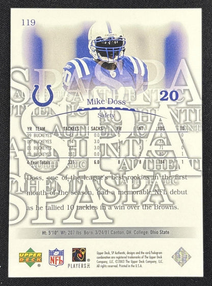 Mike Doss 2003 SP Authentic /2200 Colts