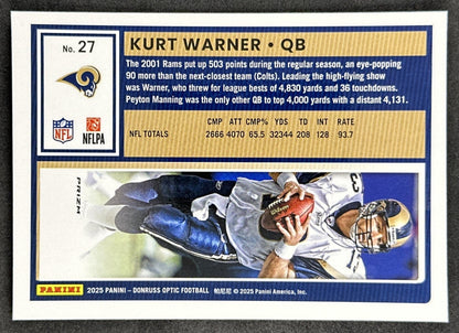 Kurt Warner 2025 Panini Donruss Optic Stars Prizm Rams back