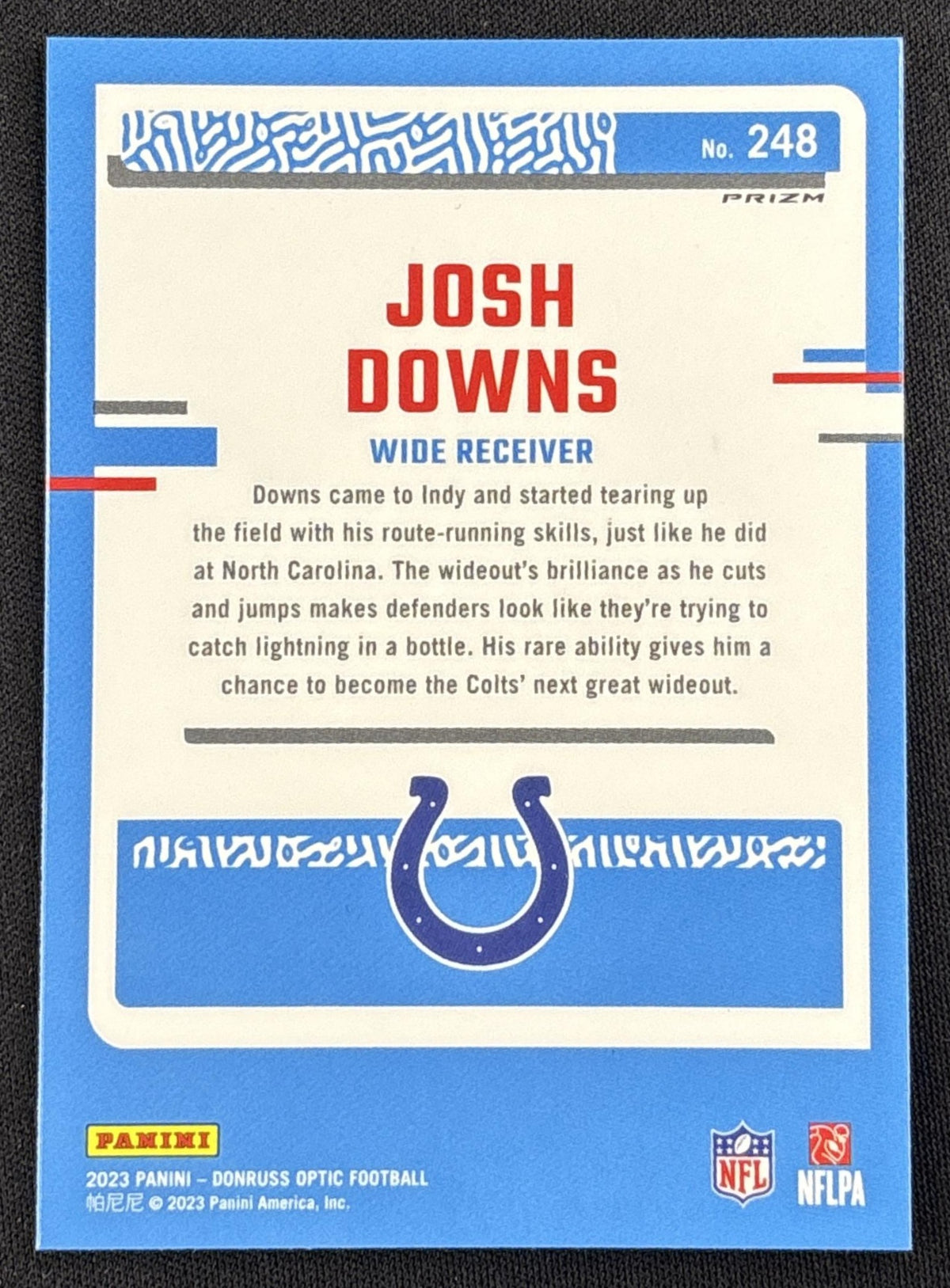 Josh Downs 2023 Panini Donruss Optic White Sparkle Prizm SSP Colts