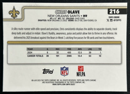 Chris Olave 2025 Topps Chrome Saints Sports Trading Cards