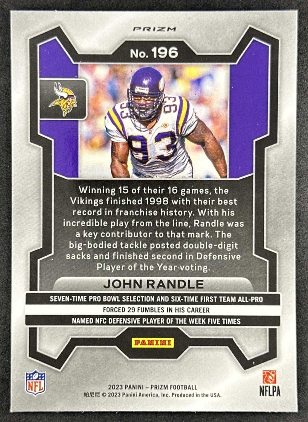 John Randle 2023 Panini Prizm Silver Vikings Sports Trading Card