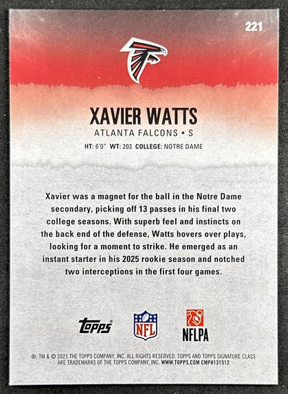 Xavier Watts 2025 Topps Signature Class Rookie Falcons