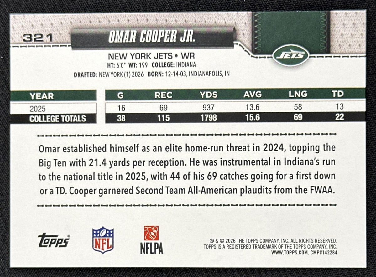 Omar Cooper Jr. 2026 Topps Flagship Fanatics Foil Jets