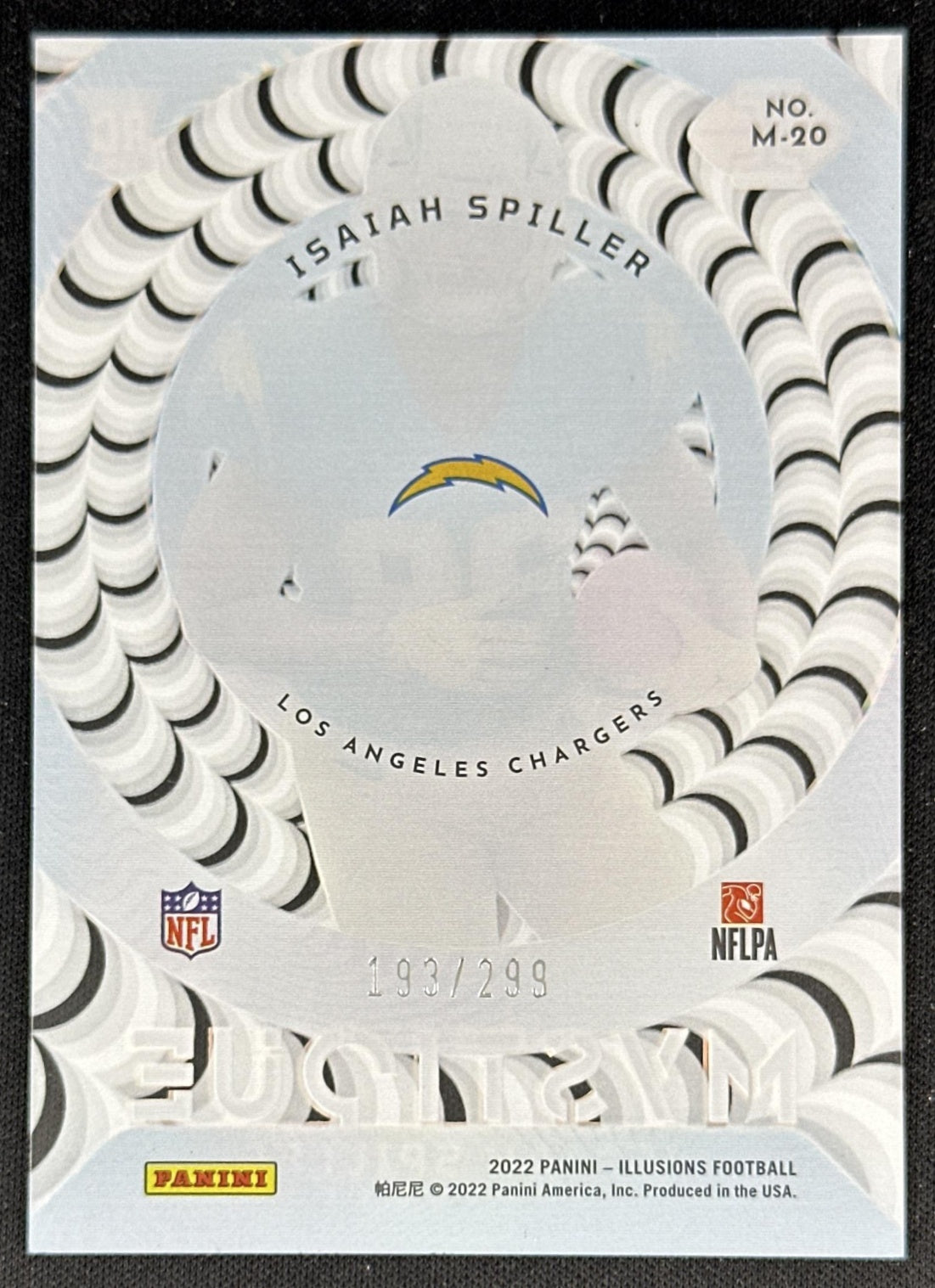 Isaiah Spiller 2022 Panini Illusions Mystique Light Blue /299 Chargers back
