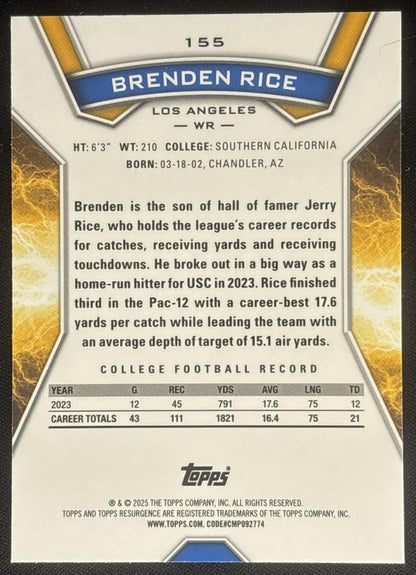 Brenden Rice 2024 Topps Resurgence Navy Surge /275 Chargers Los Angeles Chargers Sports Trading Cards