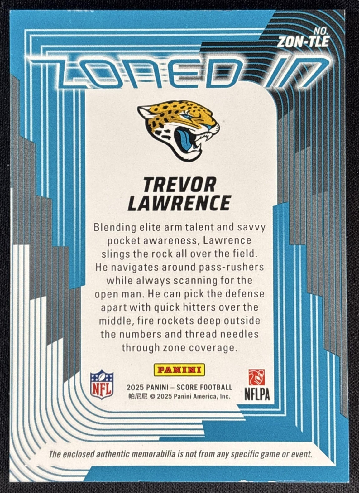 Trevor Lawrence 2025 Panini Score Zoned In Jerseys Jaguars Sports Trading Cards