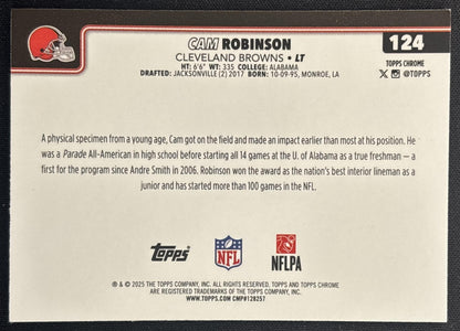 Cam Robinson 2025 Topps Chrome Pink Refractor /250 Browns back