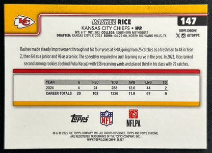 Rashee Rice 2025 Topps Chrome Chiefs Sports Trading Cards