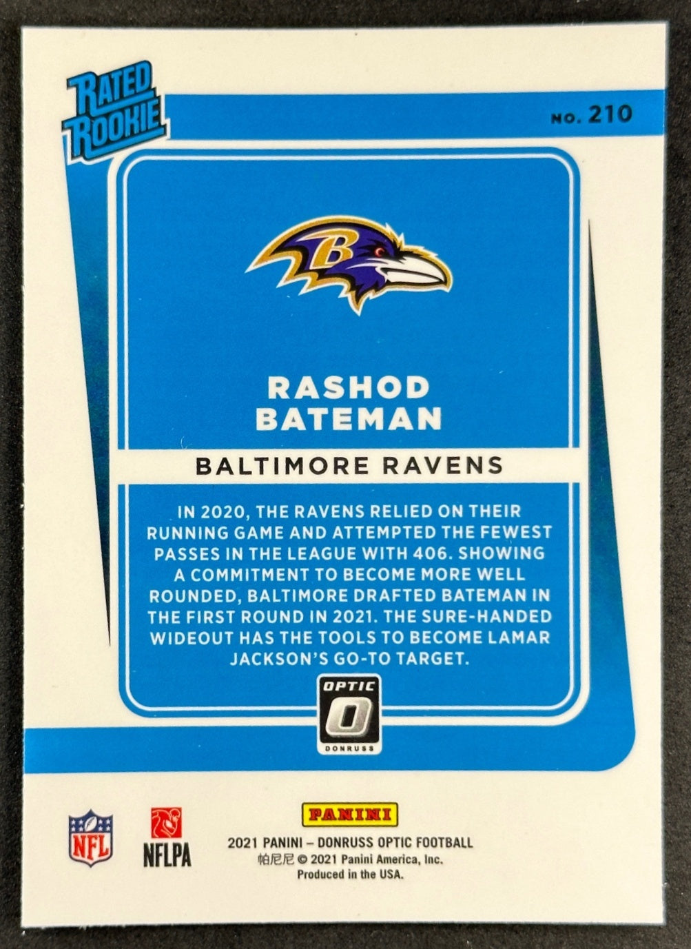 Rashod Bateman 2021 Donruss Optic Rated Rookie Ravens Football