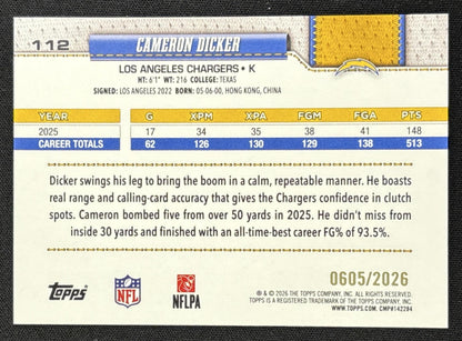 Cameron Dicker 2026 Topps Gold /2026 Chargers