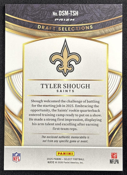 Tyler Shough 2025 Panini Select Draft Selections Memorabilia Blue Prizm Saints