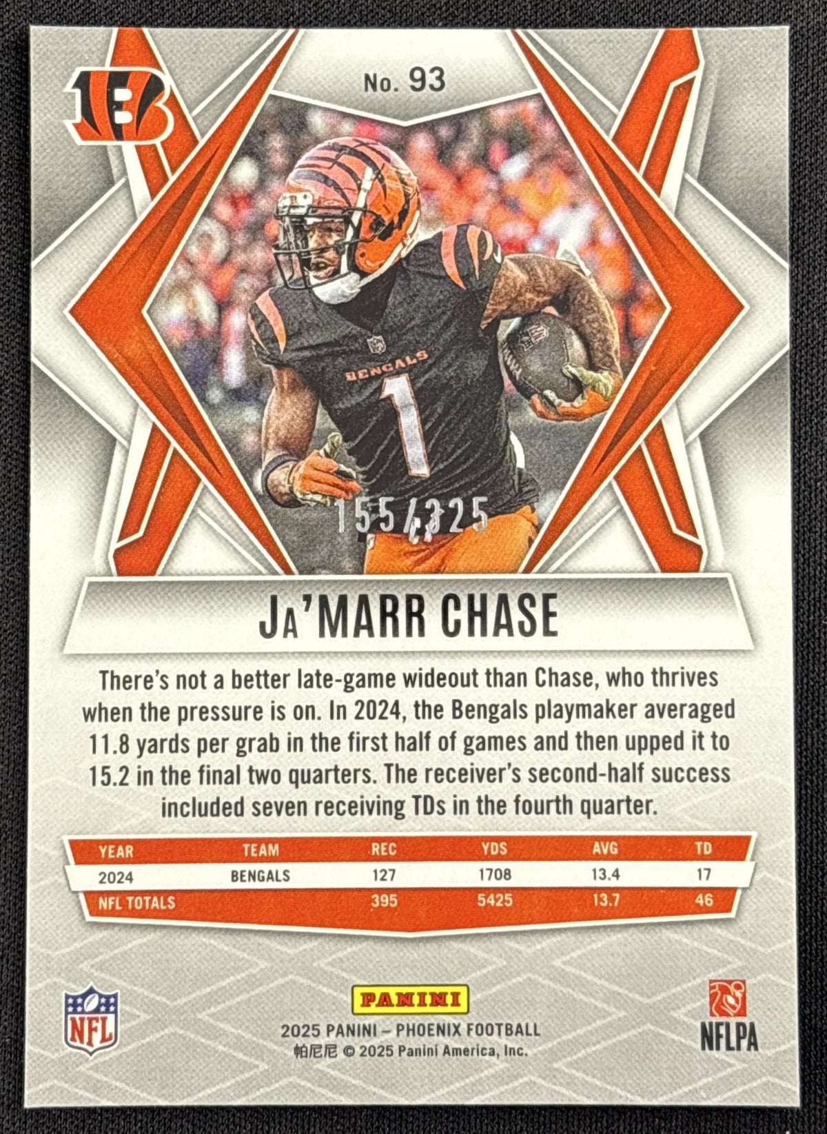 Ja'Marr Chase 2025 Panini Phoenix Light Blue Lava Prizm /325 Bengals