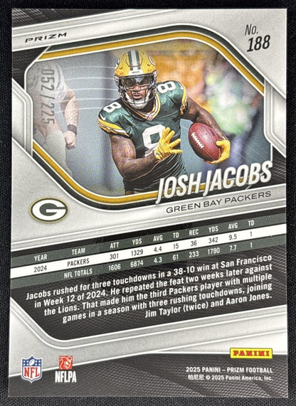 Josh Jacobs 2025 Panini Prizm Purple Ice /225 Packers back
