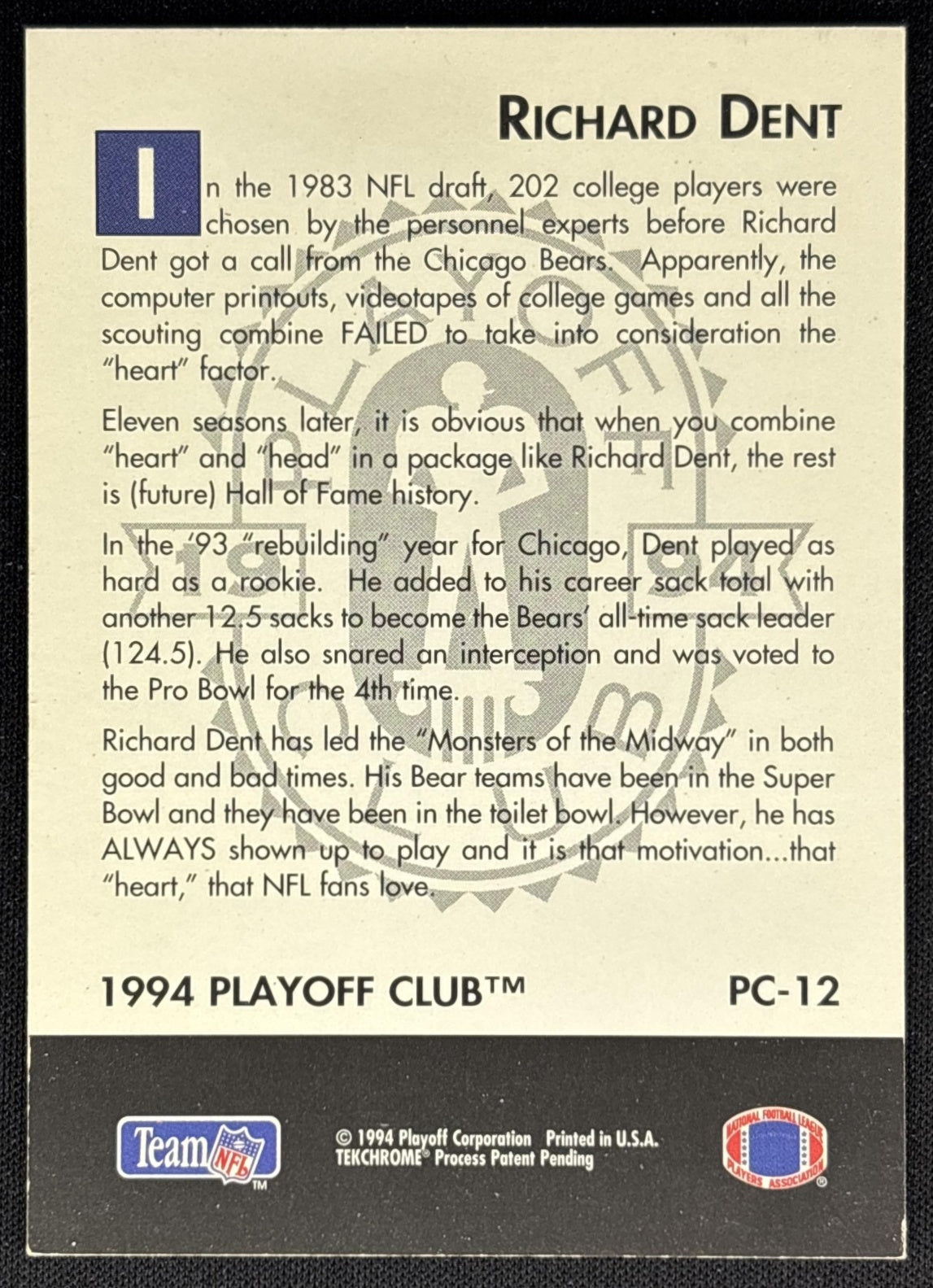 Richard Dent 1994 Playoff Club Bears back