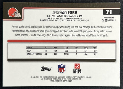 Jerome Ford 2025 Topps Chrome Pink Wave Refractor /250 Browns back