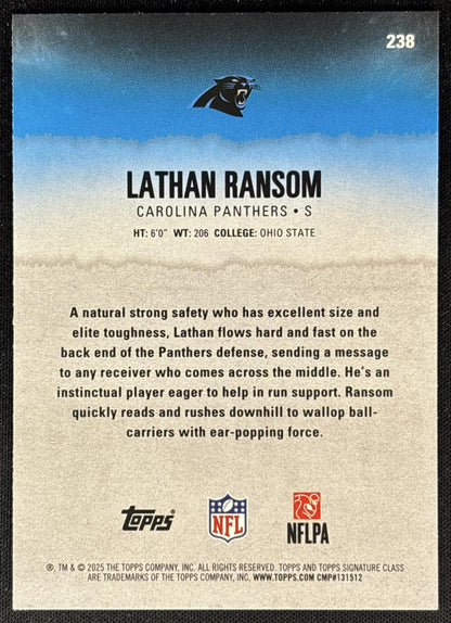 Lathan Ransom 2025 Topps Signature Class Rookie Blue & Yellow Foil Panthers - Back