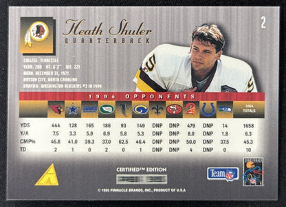 Heath Shuler 1995 Pinnacle Select Certified Redskins