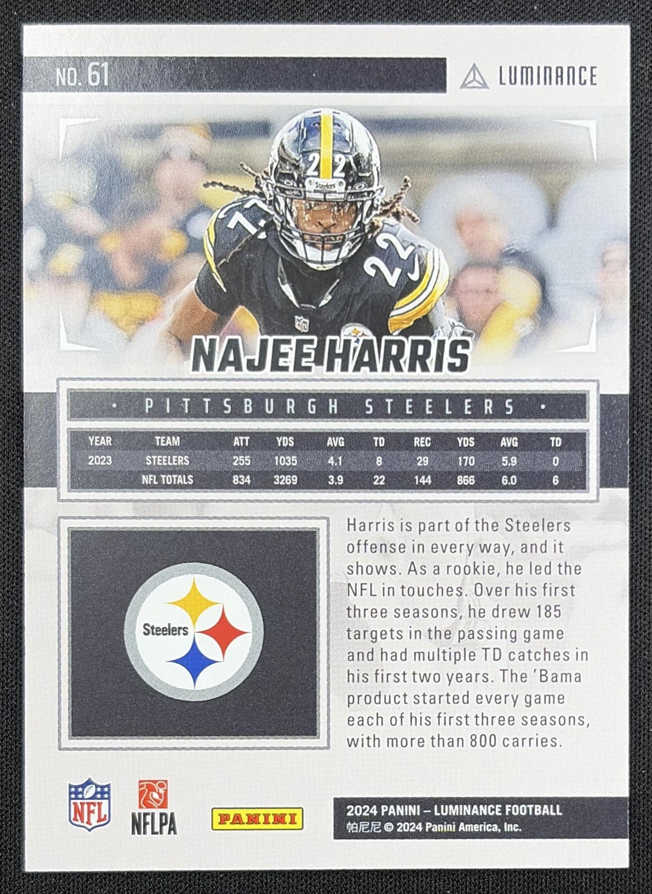 Najee Harris 2024 Panini Luminance Gold /299 Steelers