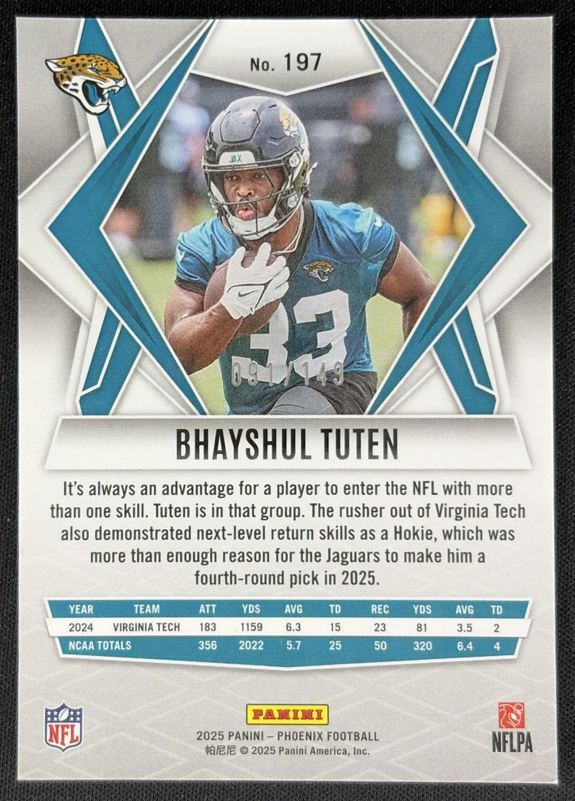 Bhayshul Tuten 2025 Panini Phoenix Prizm /149 Jaguars Football