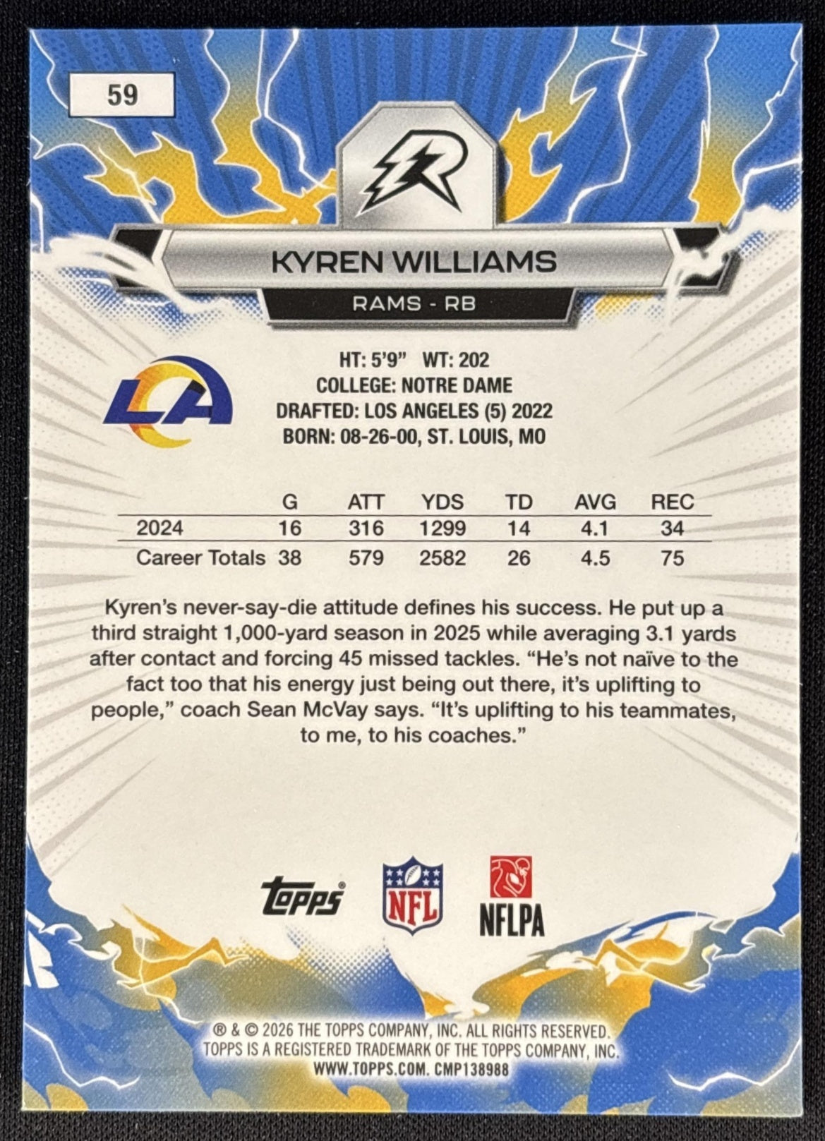 Kyren Williams 2025 Topps Resurgence Rams Los Angeles Rams back