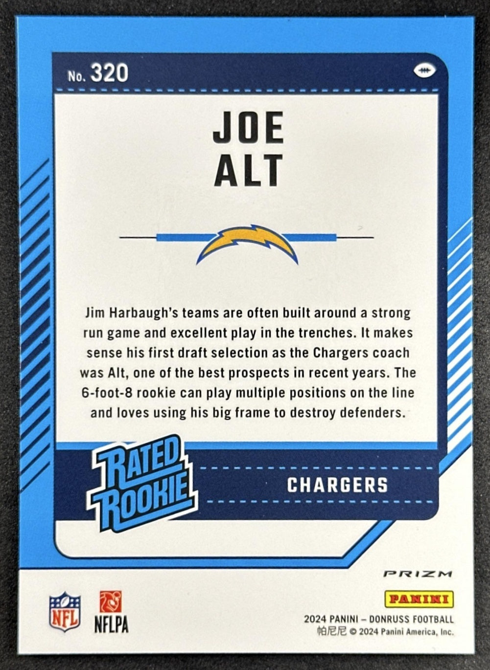 Joe Alt 2024 Panini Donruss Optic Rated Rookie Preview Pink Chargers Sports Trading Card