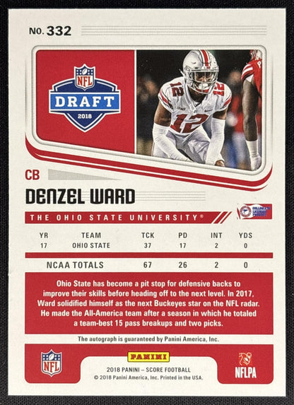 Denzel Ward 2018 Panini Score Rookie Auto Gold Zone /50 Buckeyes Sports Trading Cards