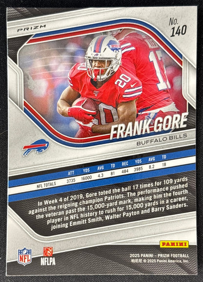 Frank Gore 2025 Prizm Silver Prizms Bills - Back