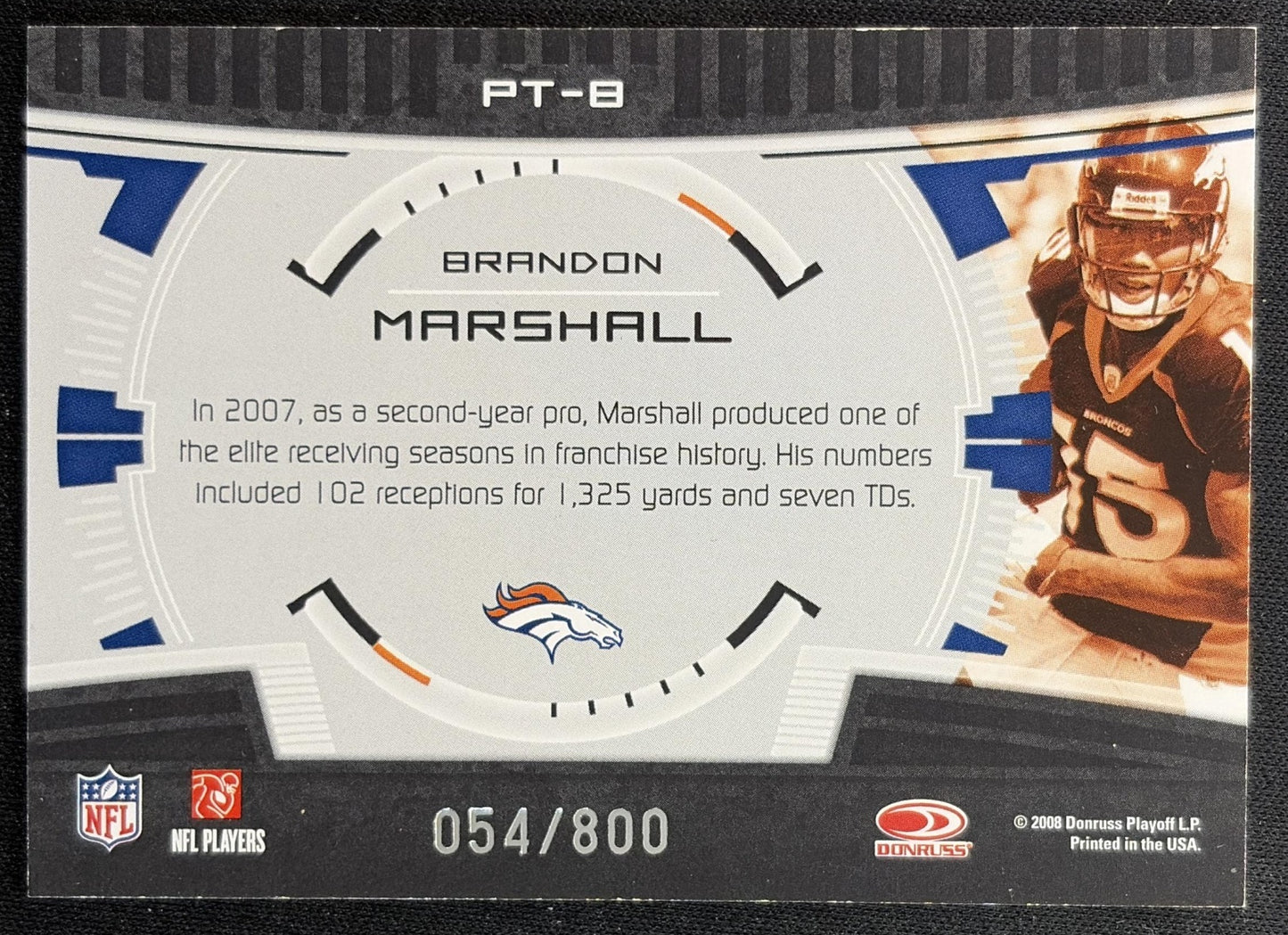 Brandon Marshall 2008 Donruss Elite Prime Targets Gold /800 Broncos