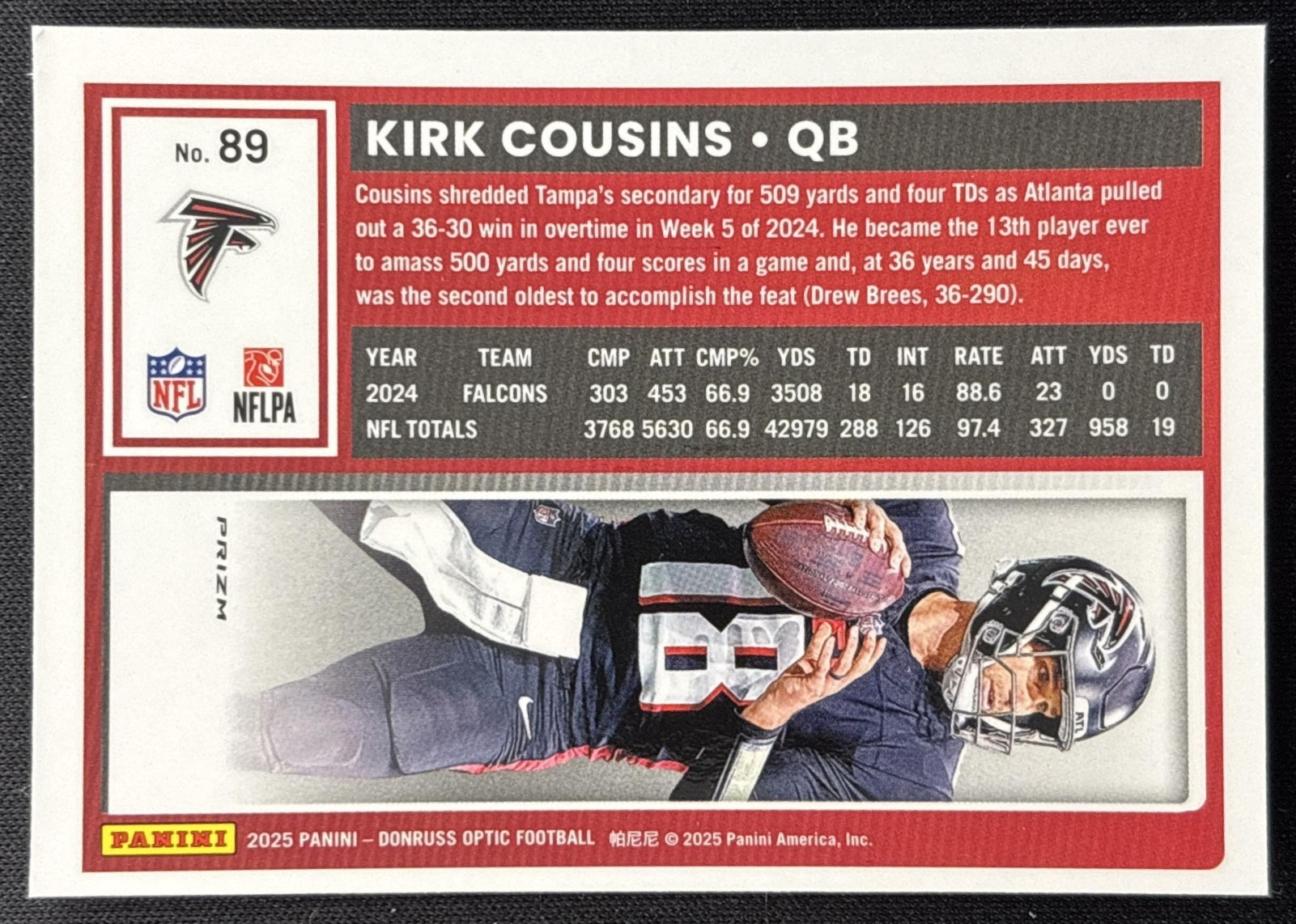 Kirk Cousins 2025 Panini Donruss Optic Jazz Prizm Falcons Sports Trading Card