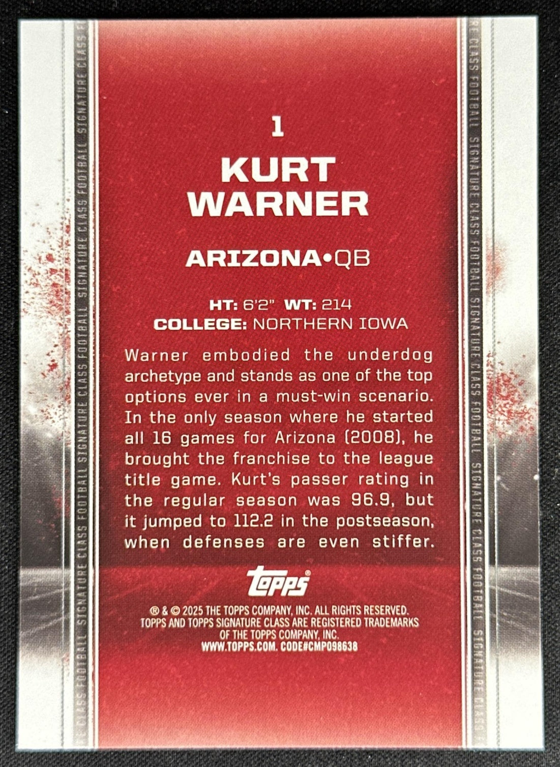 Kurt Warner 2024 Topps Signature Class Purple /100 Cardinals
