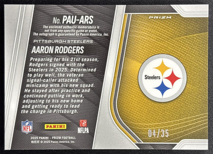 Aaron Rodgers 2025 Panini Prizm Patch Auto Red Shimmer /35 Steelers Sports Trading Cards