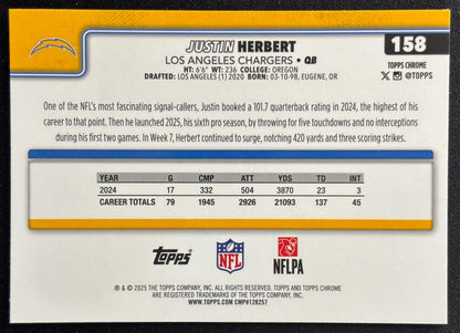 Justin Herbert 2025 Topps Chrome Chargers Sports Trading Cards