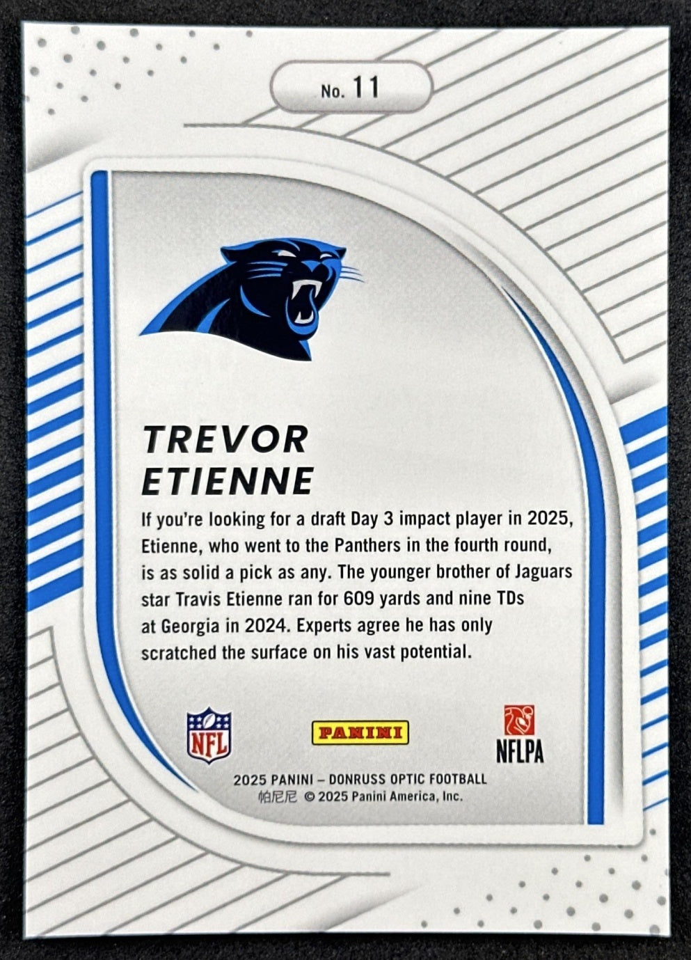 Trevor Etienne 2025 Panini Donruss Optic Hidden Potential Panthers