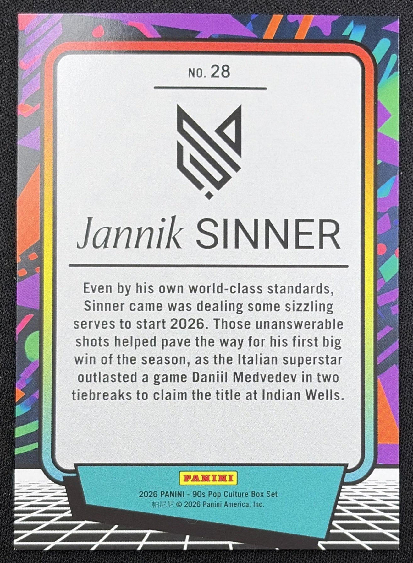 Jannik Sinner 2026 Panini 90s Pop Culture Yellow /299