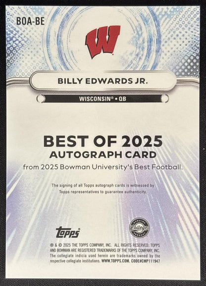 Billy Edwards Jr. 2025 Best University The Best of Auto Blue Refractor /150 Badgers Sports Trading Cards
