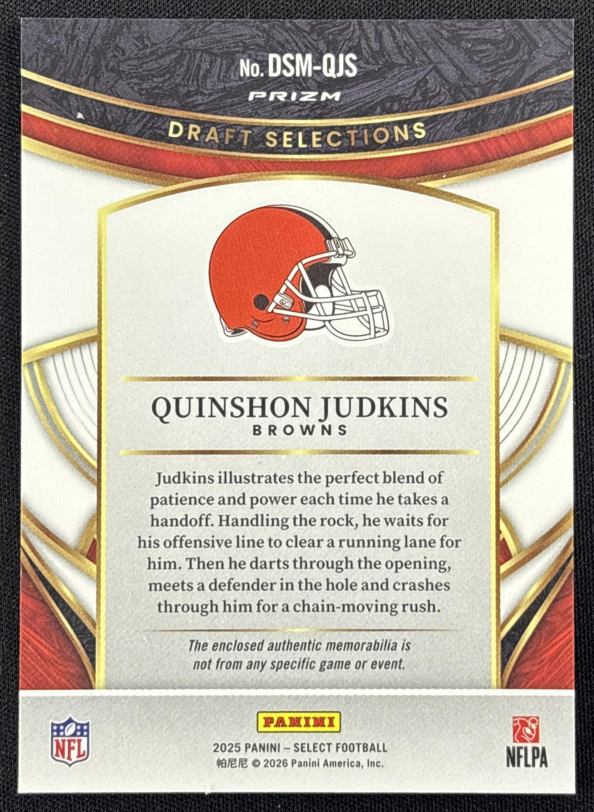 Quinshon Judkins 2025 Panini Select Draft Selections Memorabilia Blue Prizm Browns
