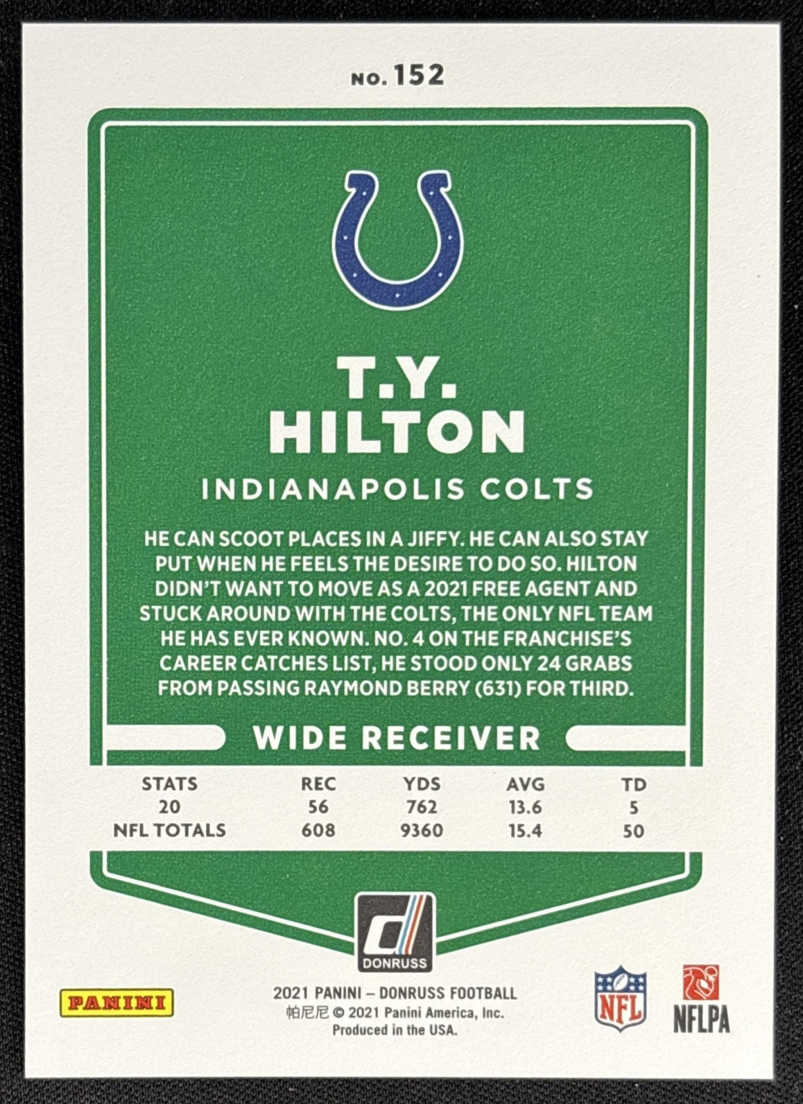 T.Y. Hilton 2021 Panini Donruss Press Proof Premium Colts