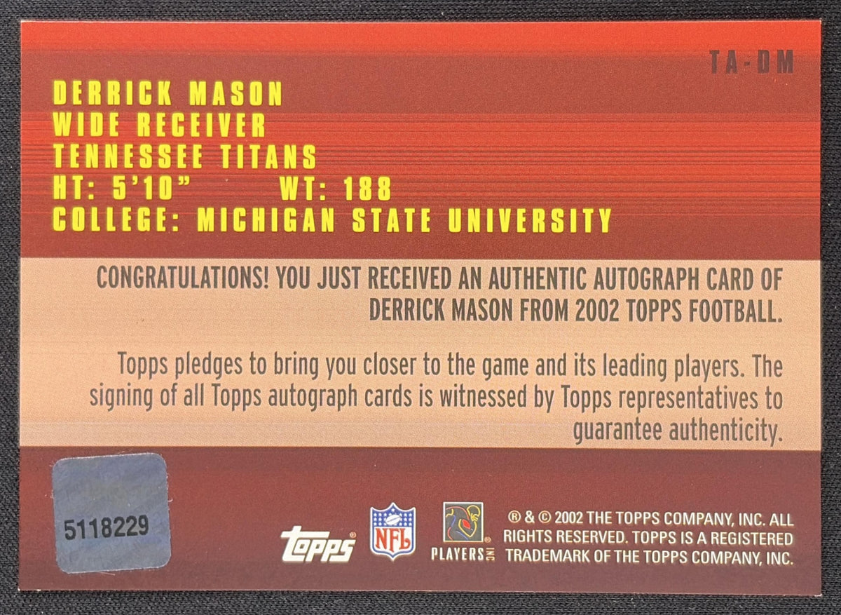 Derrick Mason 2002 Topps Auto Titans