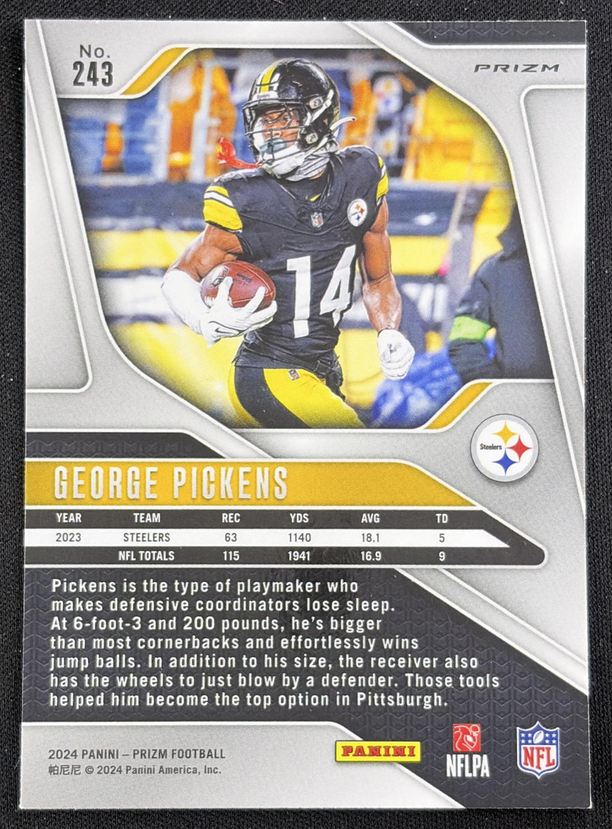George Pickens 2024 Panini Prizm Purple Pulsar Steelers Sports Trading Card