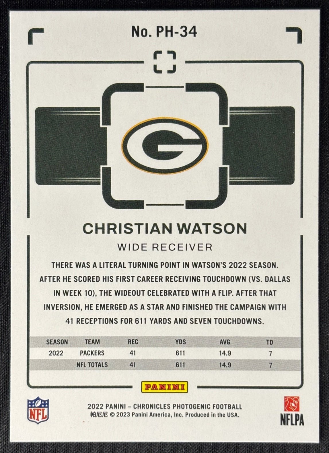 Christian Watson 2022 Chronicles Photogenic Orange Packers