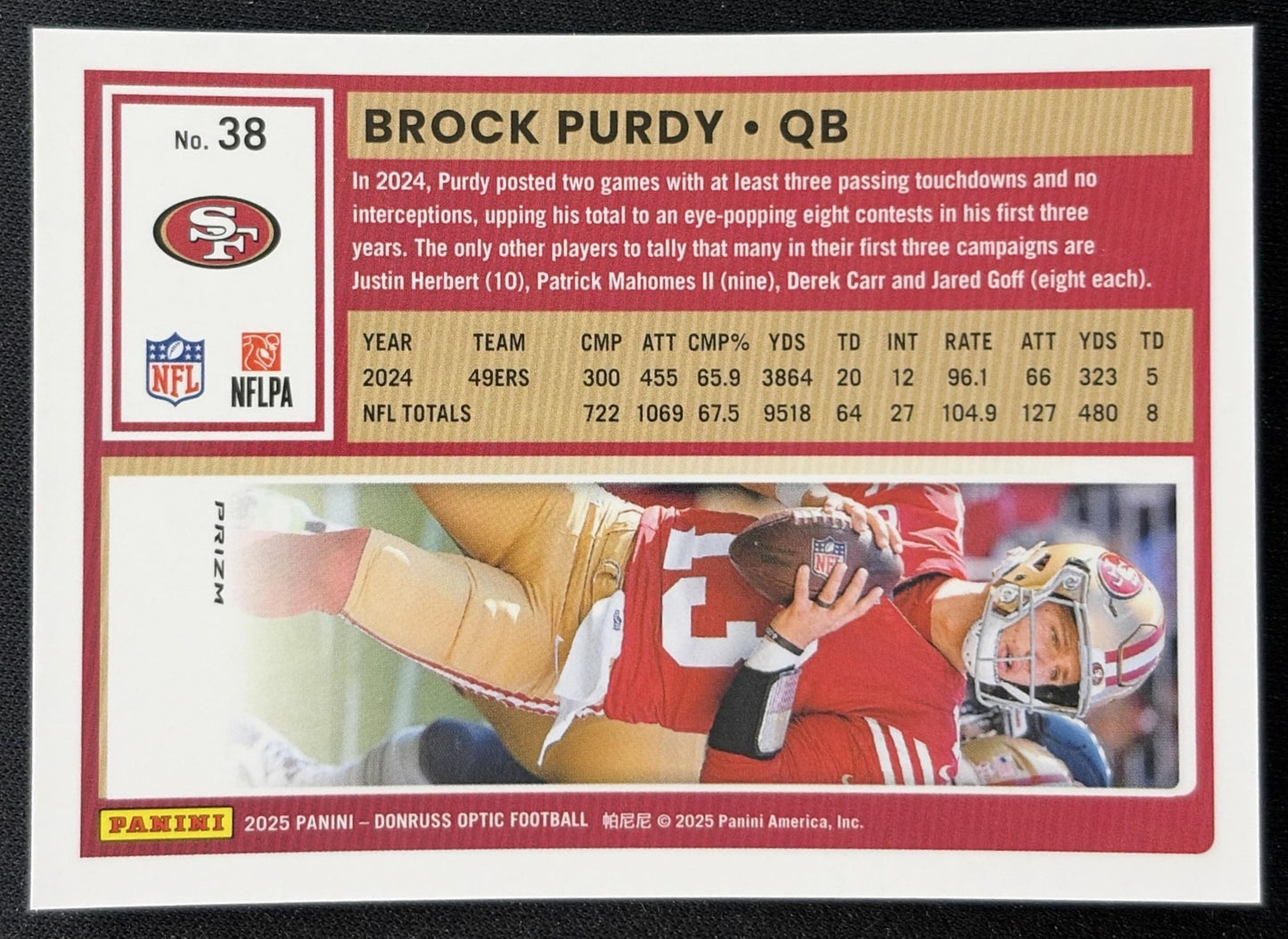 Brock Purdy 2025 Panini Donruss Optic Stars Prizm 49ers Back