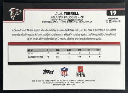 A.J. Terrell 2025 Topps Chrome Yellow Wave Refractor /275 Falcons
