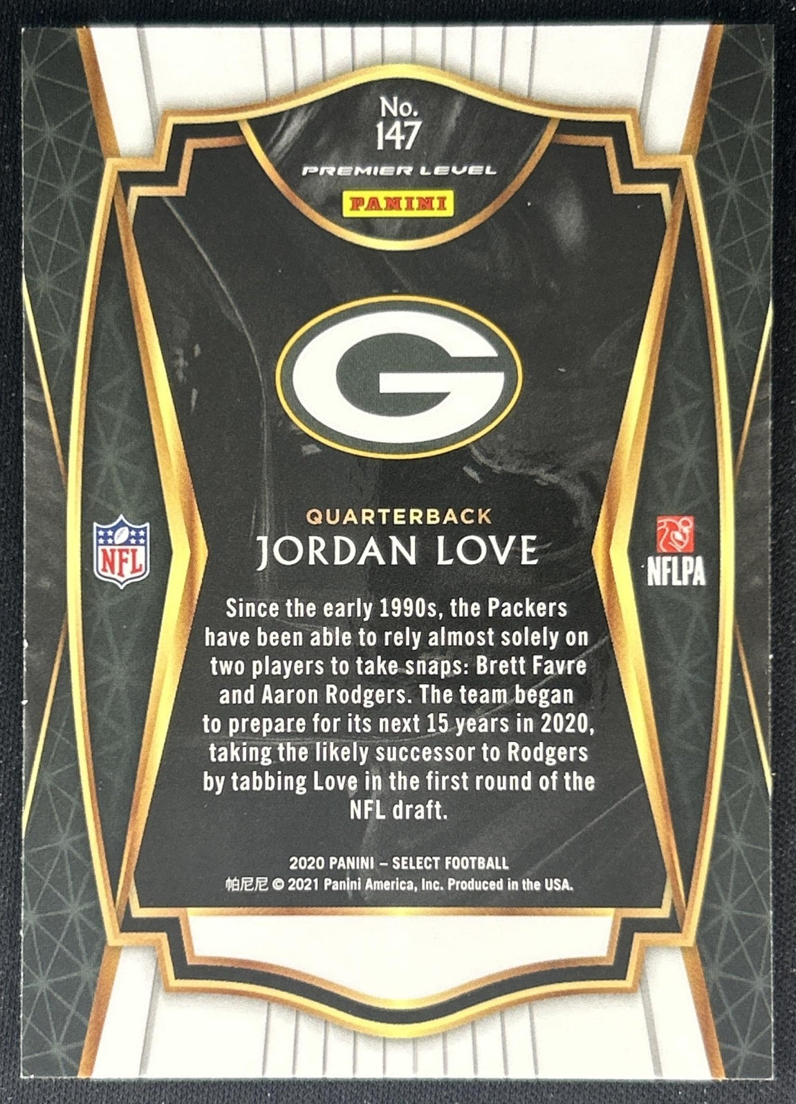 Jordan Love 2020 Panini Select Premier Packers back