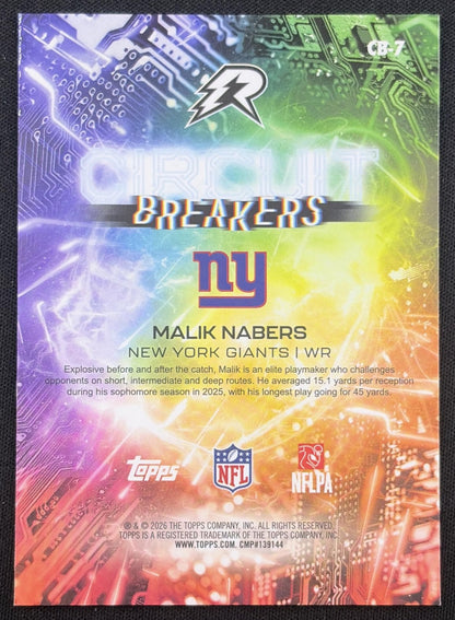 Malik Nabers 2025 Topps Resurgence Circuit Breakers Magenta Surge Refractor /299 Giants New York Giants