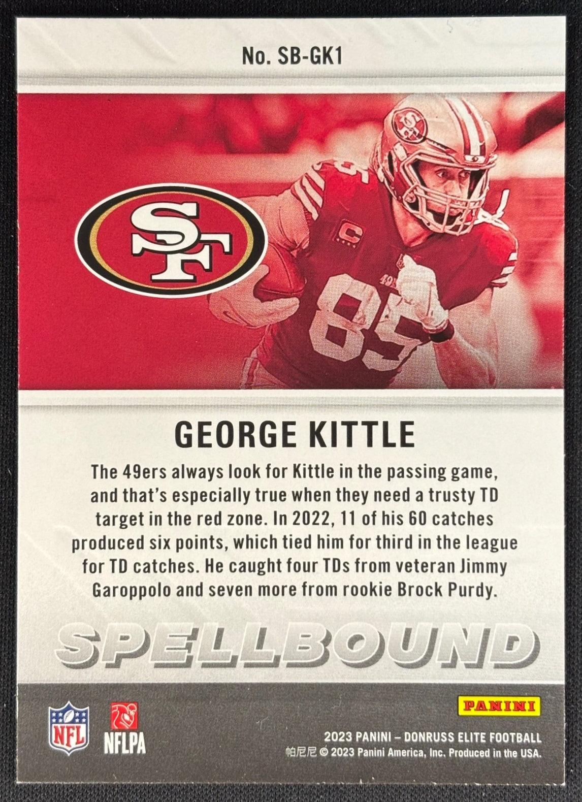 George Kittle 2023 Donruss Elite Spellbound Green 49ers Sports Trading Cards