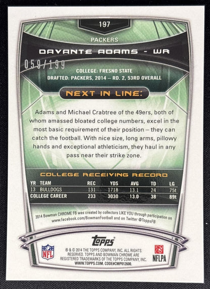 *Damaged* Davante Adams 2014 Bowman Chrome Blue Refractor /199 Packers Sports Trading Cards