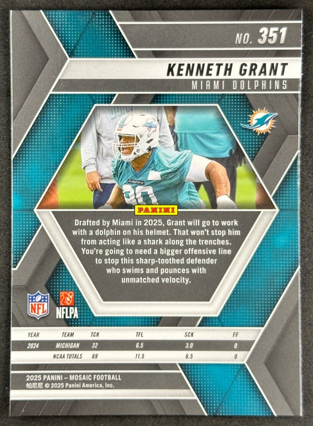 Kenneth Grant 2025 Mosaic Rookies Dolphins Sports Trading Card