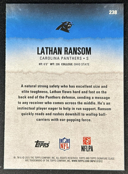 Lathan Ransom 2025 Topps Signature Class Green & Purple Rookie Panthers back